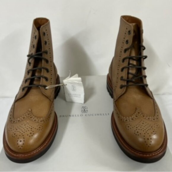 NIB Brunello Cucinelli Tan Textured Leather Wingtip Boots 42EU/9US $1595.00 main image 4